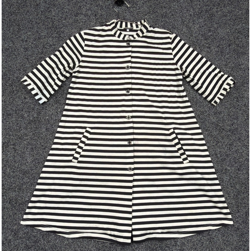 Marimekko Tunic Womens XS Black White Striped Cotton Button Front Finland Mod